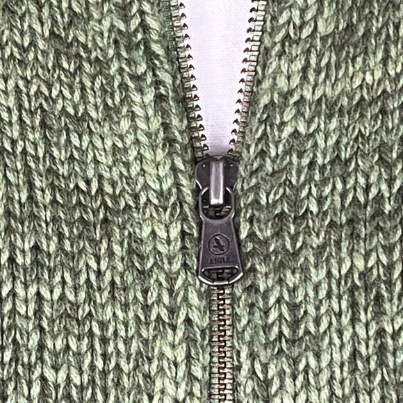 Aigle Mens Wool Zip Up Cardigan Sweater Knit Green‎ Stripe Grunge Y2K Medium - Picture 6 of 9
